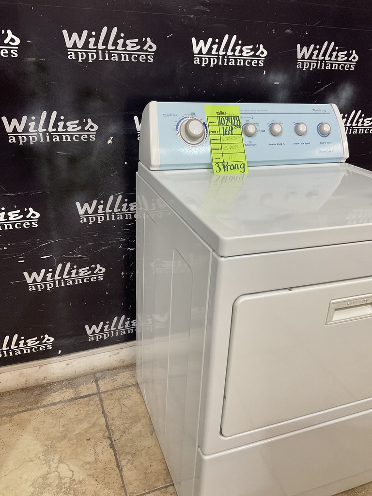 Whirlpool Used Electric Dryer 220volts (30 AMP) 27inches {3 prong} (White) 