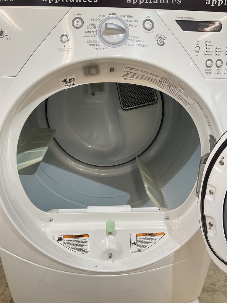 Whirlpool Used Electric Dryer 220volts (30 AMP) 27inches {3 prong} (White) 