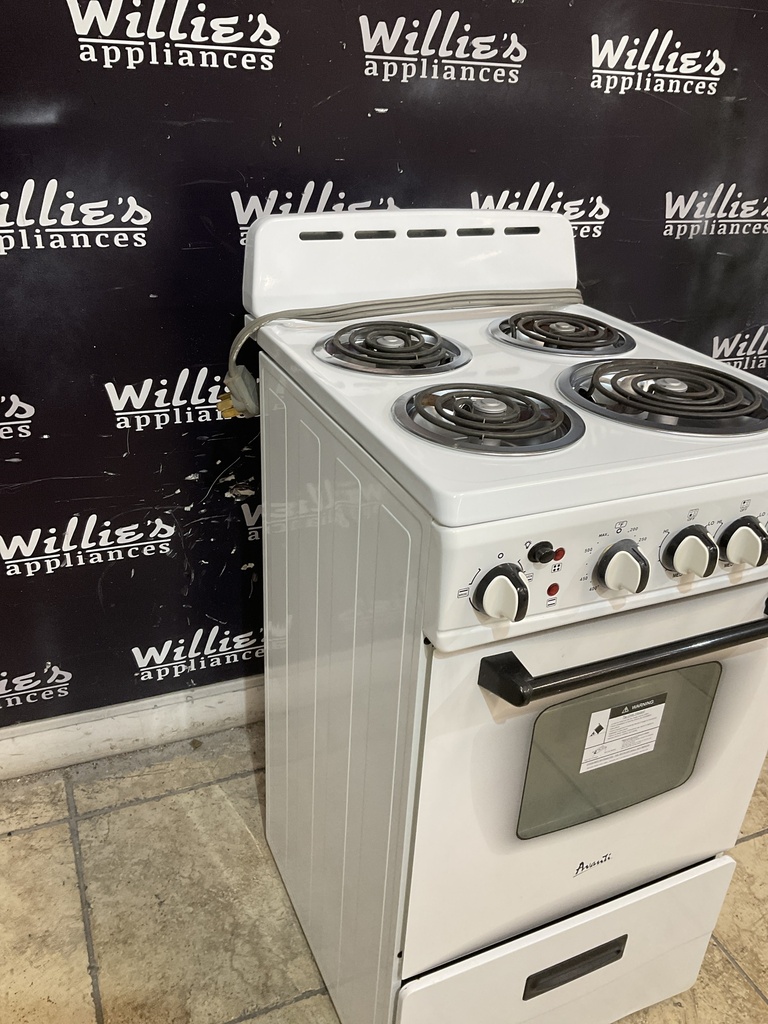 Avanti Used Electric Stove 220volts (40/50 AMP) 19 1/2” {3 prong} (White) 