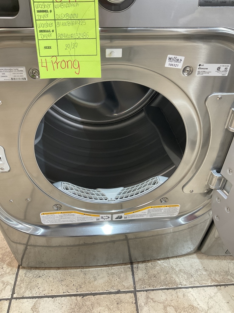 Lg Used Electric Set Washer/Dryer Front-load 220volts (30 AMP) 29inches {4 prong} (Grey) 