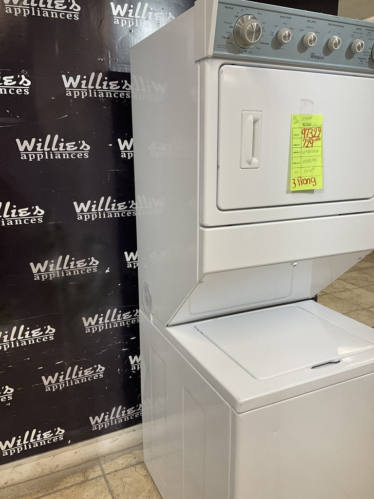 Whirlpool Used Electric Unit Stackable 220volts(30 AMP) 27x72 1/2” {3 prong} (White)