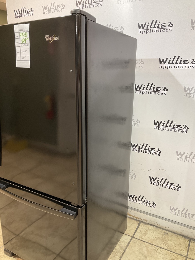 Whirlpool Used Refrigerator Top and Bottom Mount 30x65 1/2” (Black) 