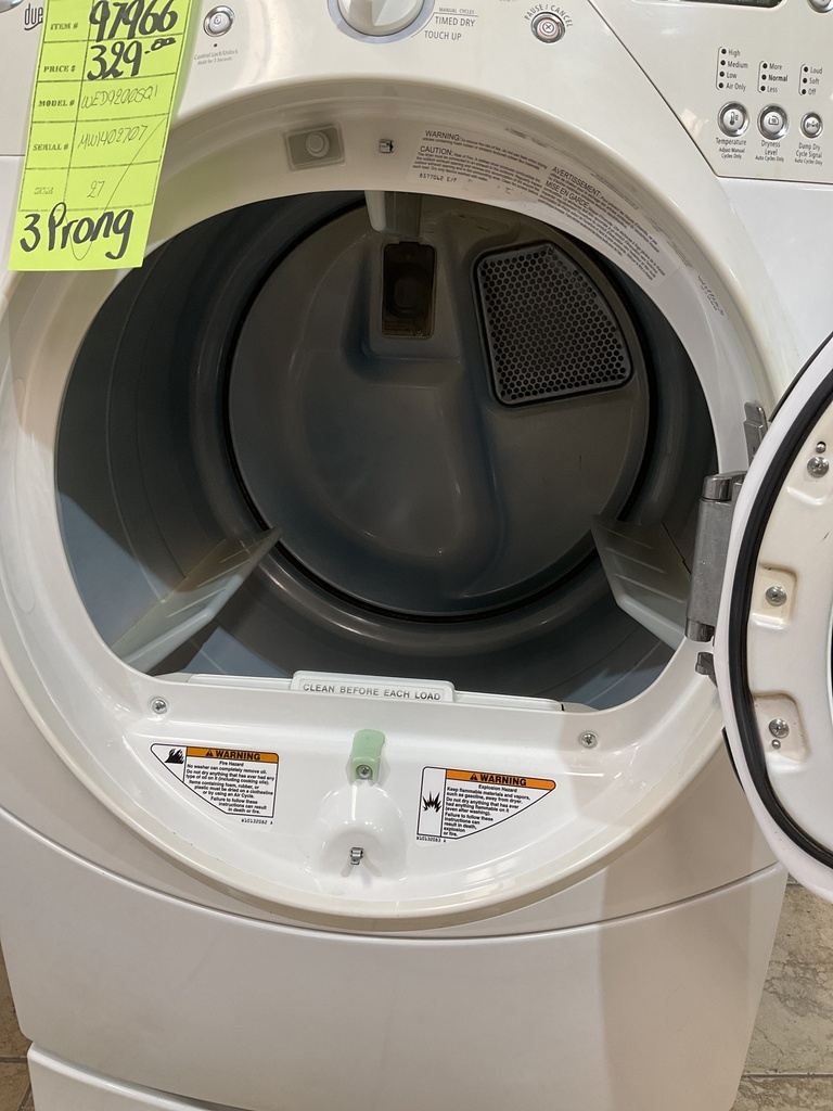 Whirlpool Used Electric Dryer 220volts (30 AMP) 27inches {3 prong} (White) 
