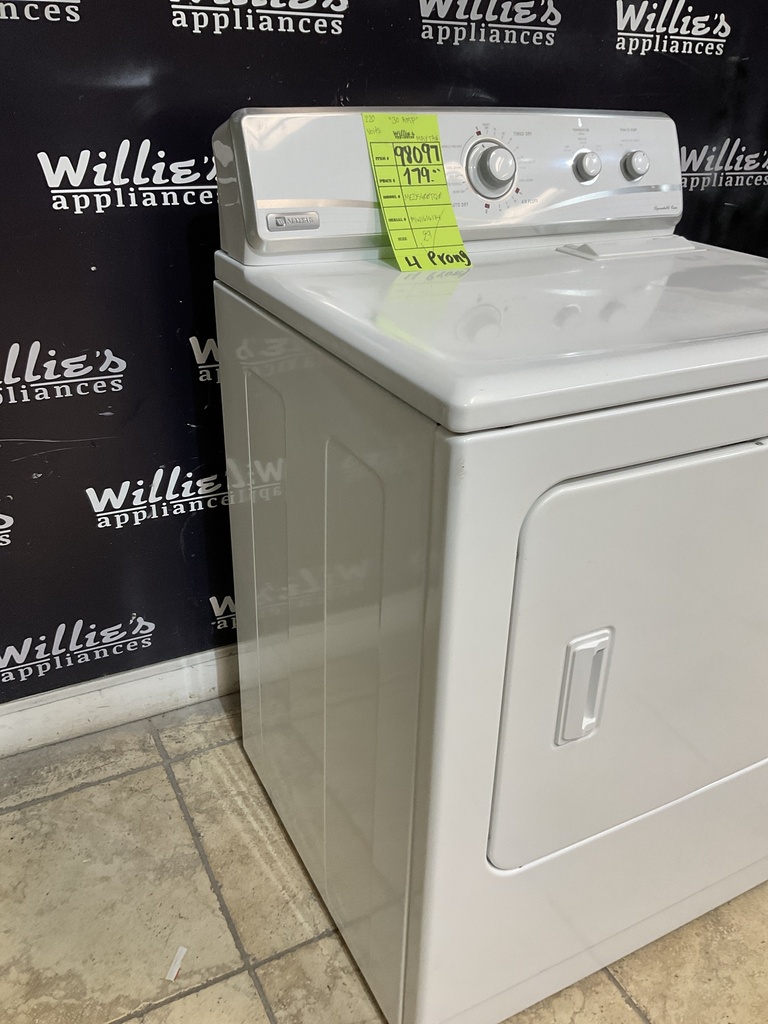 Maytag Used Electric Dryer 220volts (30 AMP) 29inches {4 prong} (White) 