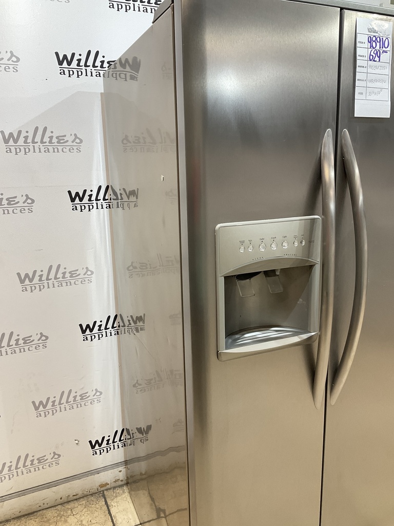 Frigidaire Used Refrigerator Side by Side 33 1/2” x 69 1/2” (Stainless Steel) 