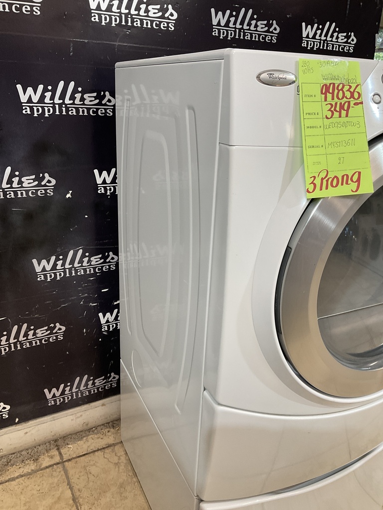 Whirlpool Used Electric Dryer 220volts (30 AMP) 27inches {3 prong} (White) 