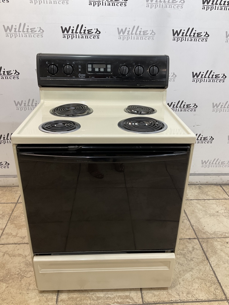 Amana Used Electric Stove 220volts (40/50 AMP) 30inches {4 prong} (Bisque/Balck)