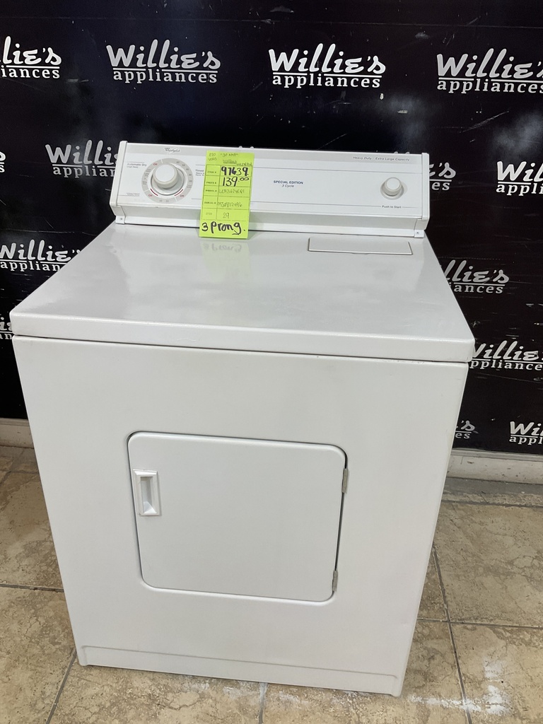 Whirlpool Used Electric Dryer 220volts (30 AMP) 29inches {3 prong} (White) 