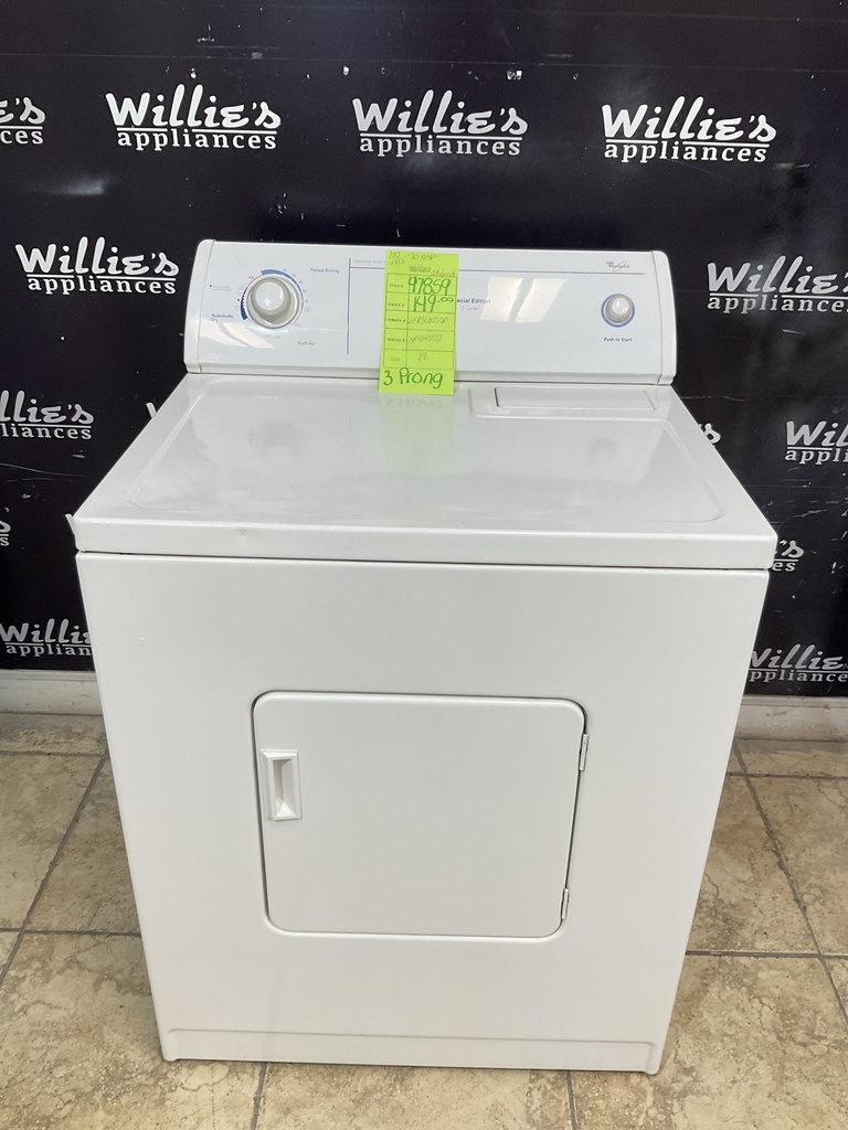 Whirlpool Used Electric Dryer 220volts (30 AMP) 27inches {3 prong} (White) 