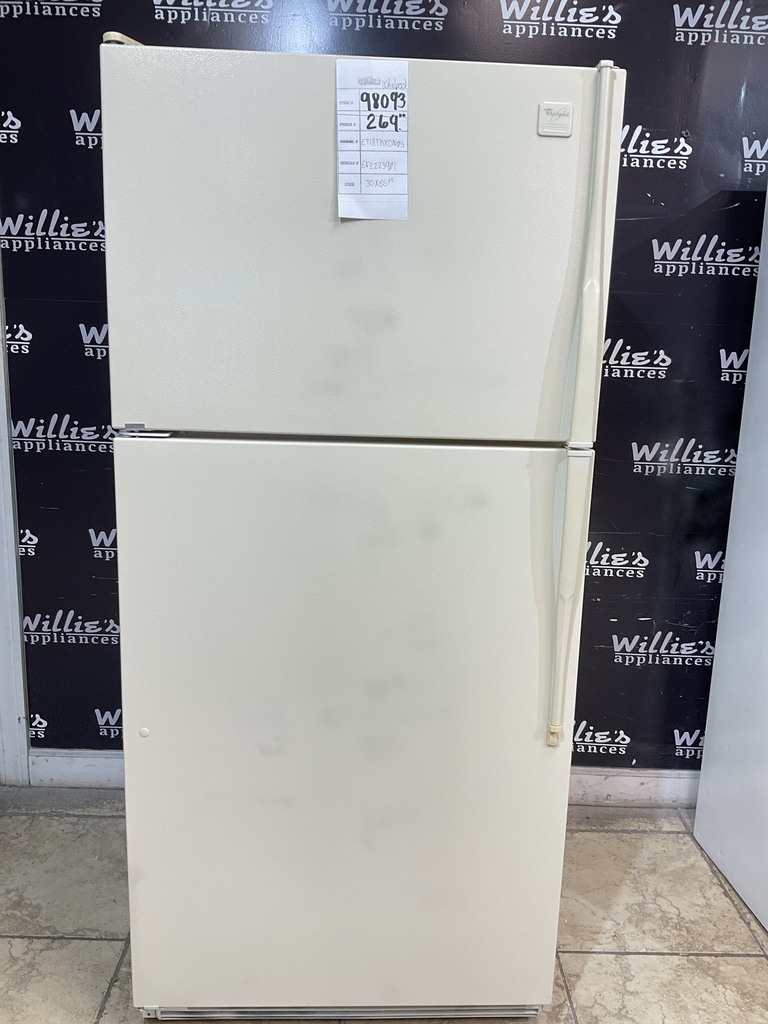 Whirlpool Used Refrigerator Top and Bottom 30x65 1/2” (Bisque)