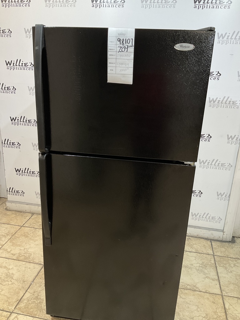 Whirlpool Used Refrigerator Top and Bottom 30x65 1/2” (Black) 