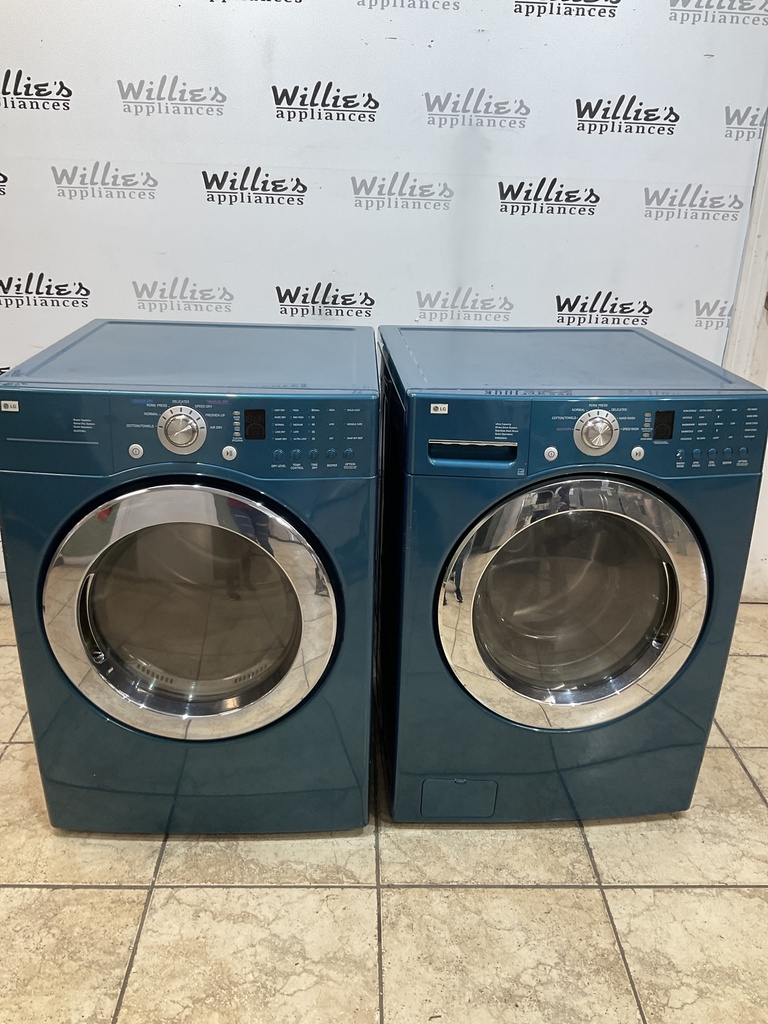 Lg Used Electric Set Washer/Dryer Front-load 27inches {3 prong} (Bahama Blue) 