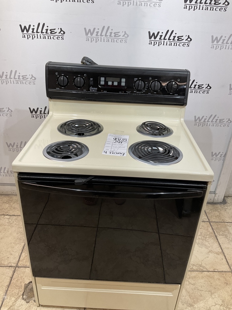 Amana Used Electric Stove 220volts (40/50 AMP) 30inches {4 prong} (Bisque/Black)