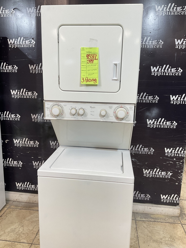 Whirlpool Used Electric Unit Stackable 220volts (30 AMP) 24x71 1/2” {3 prong}  (White) 