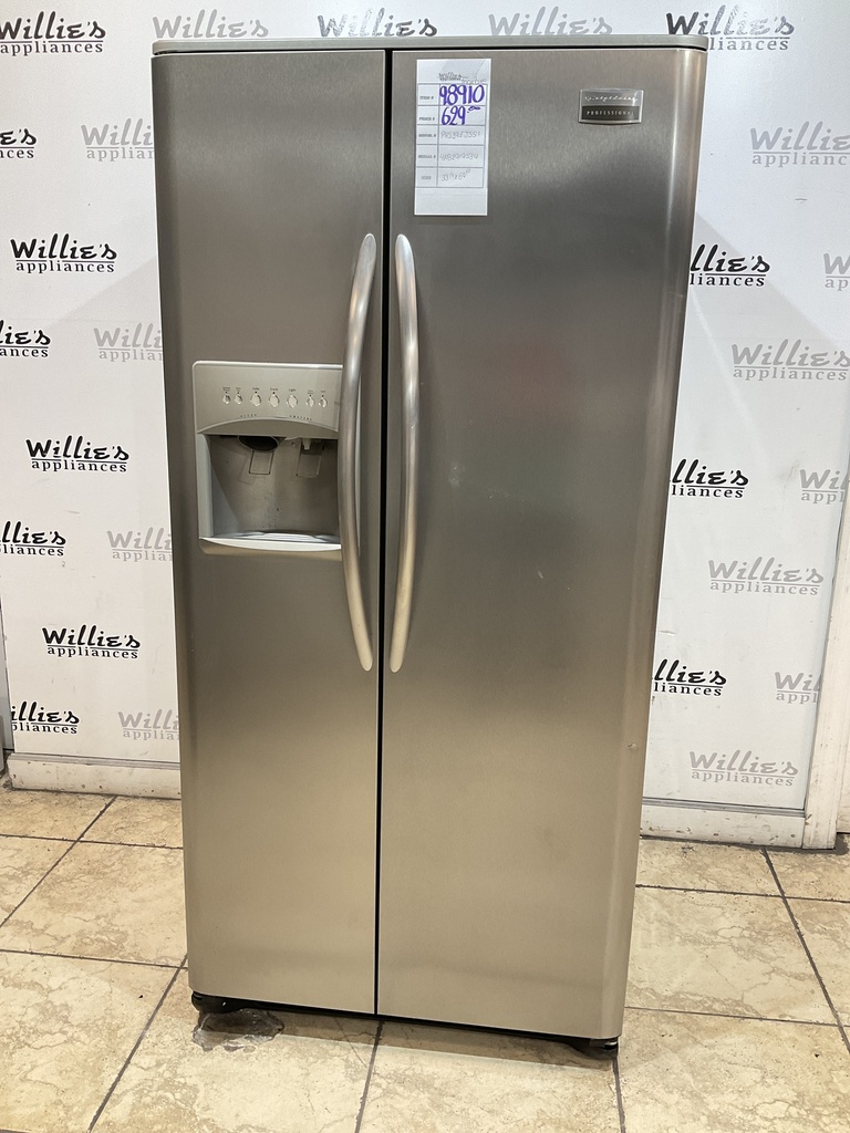 Frigidaire Used Refrigerator Side by Side 33 1/2” x 69 1/2” (Stainless Steel) 