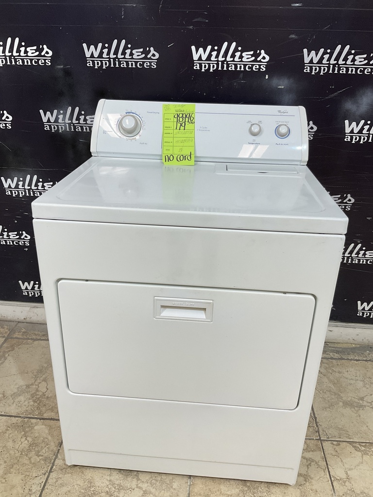 Whirlpool Used Electric Dryer 220volts (30 AMP) 29inches {no cord} (White) 
