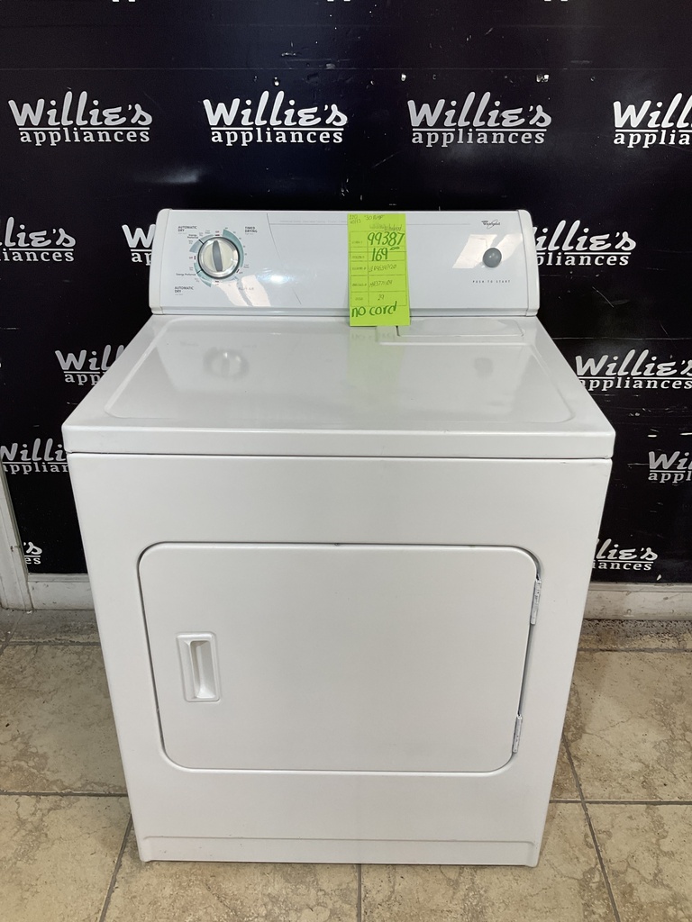 Whirlpool Used Electric Dryer 220volts (30 AMP) 29inches {no cord} (White) 