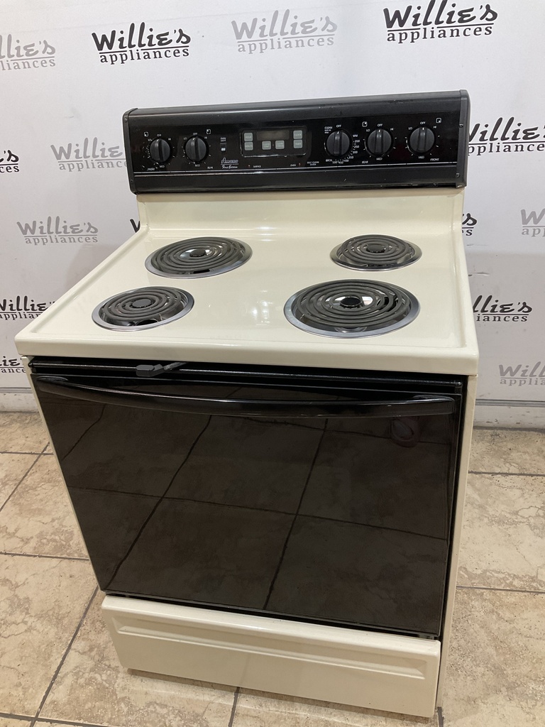 Amana Used Electric Stove 220volts (40/50 AMP) 30inches {4 prong} (Bisque/Black) 