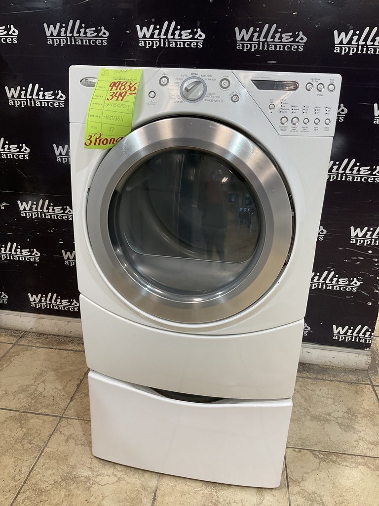 Whirlpool Used Electric Dryer 220volts (30 AMP) 27inches {3 prong} (White) 
