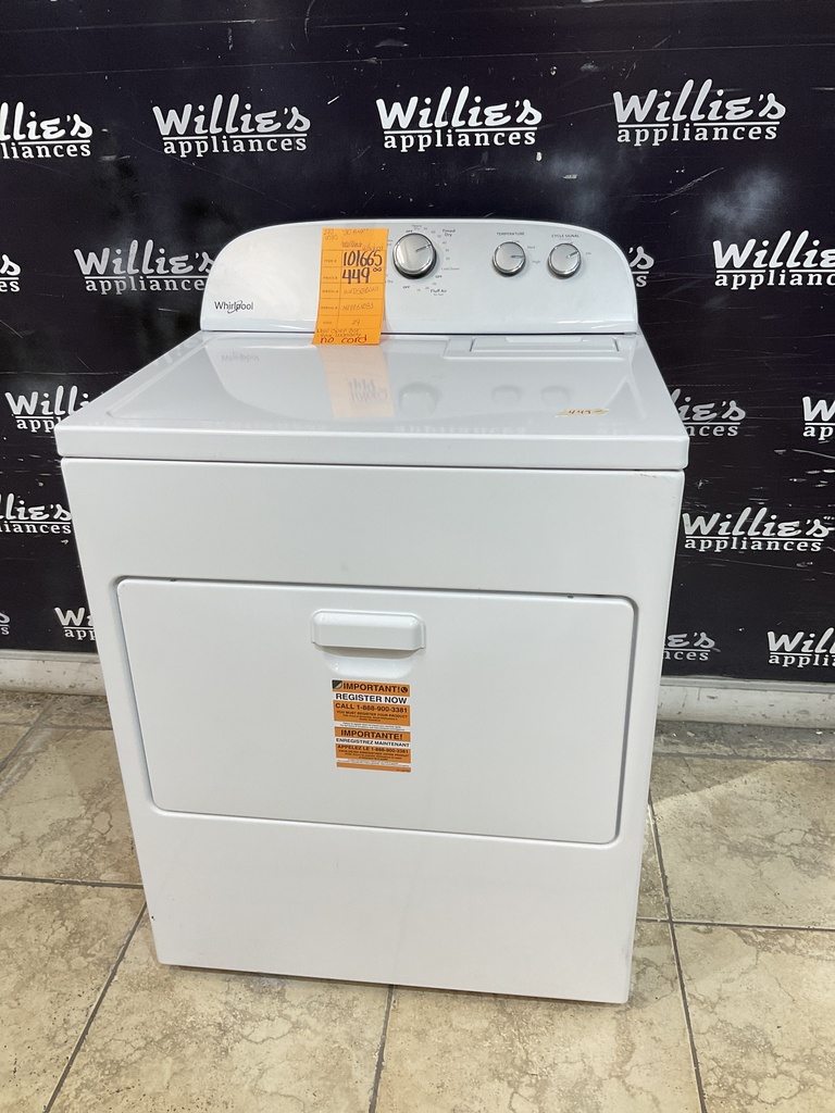 Whirlpool New Open Box Electric Dryer  220volts (30 AMP) 29inches {no cord} (White) 