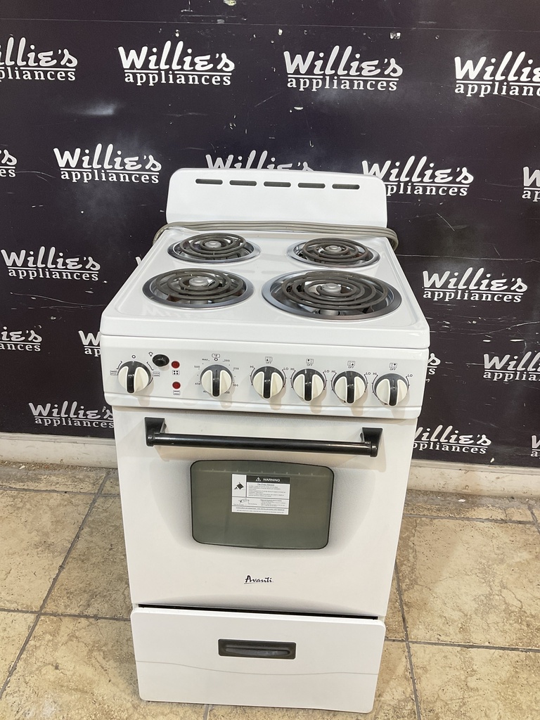 Avanti Used Electric Stove 220volts (40/50 AMP) 19 1/2” {3 prong}  (white) 