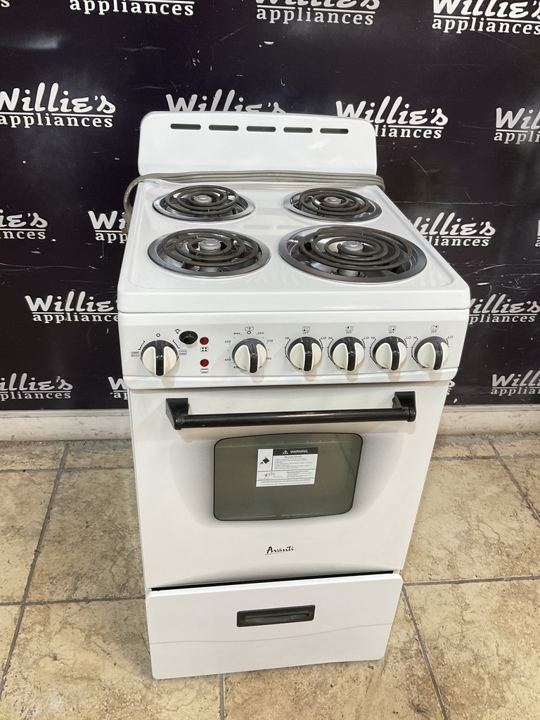 Avanti Used Electric Stove 220volts (40/50 AMP) 19 1/2” {3 prong} (White) 