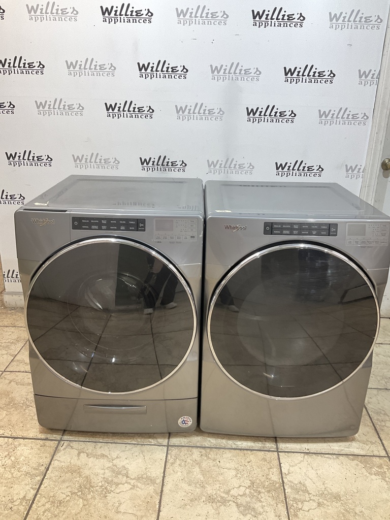 Whirlpool Used Electric Set Washer/Dryer 220volts (30 AMP) 27inches {no cord} (Grey)