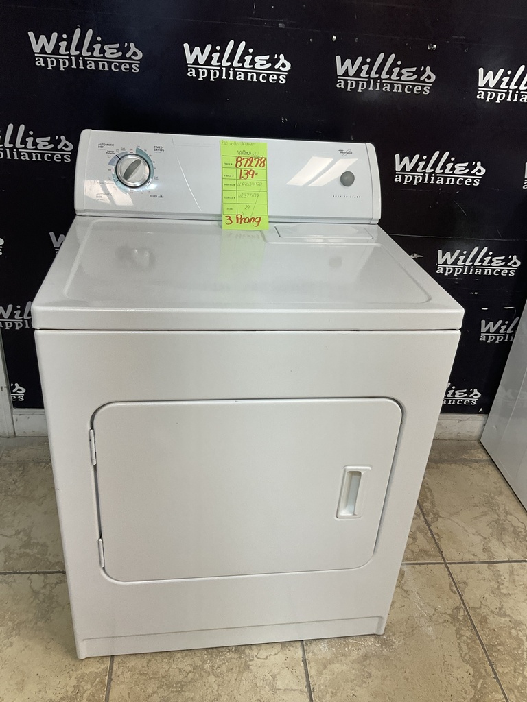 Whirlpool Used Electric Dryer 220 volts (30 AMP) 29inches”
