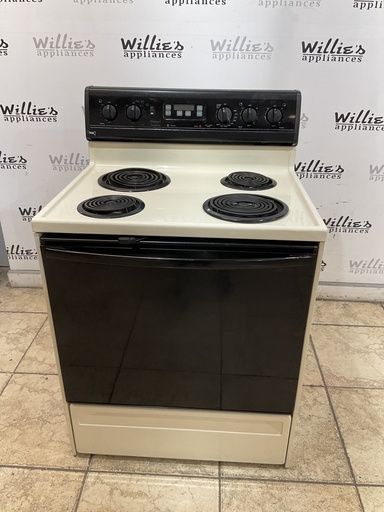 [96939] Amana Used Electric Stove 220volts (40/50 AMP) 30inches {no cord} (Bisque/Black) 