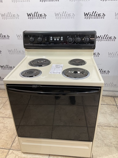 [97179] Amana Used Electric Stove 220volts (40/50 AMP) 30inches {4 prong} (Bisque/Black)