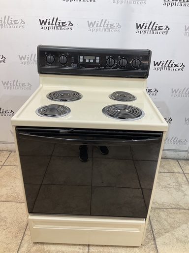 [97269] Amana Used Electric Stove 220volts (40/50 AMP) 30inches {3 prong} (Bisque/Black) 
