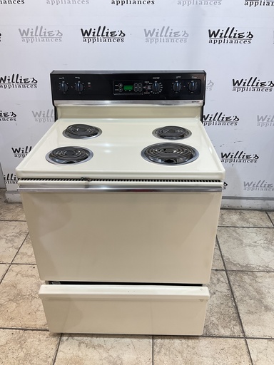 [97268] Hotpoint Used Electric Stove 220volts(40/50 AMP) 30inches {no cord} (Bisque/Black) 