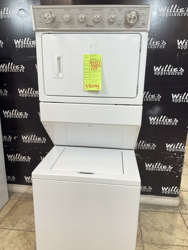 Whirlpool Used Electric Unit Stackable 220volts(30 AMP) 27x72 1/2” {3 prong} (White)