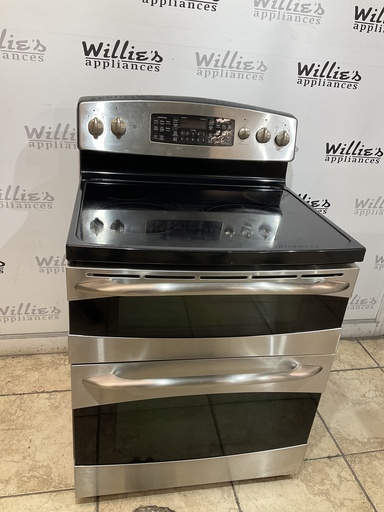 [97390] Ge Used Electric Stove Double Oven 220volts (40/50 AMP) 30inches {4 prong} (Stainless Steel) 
