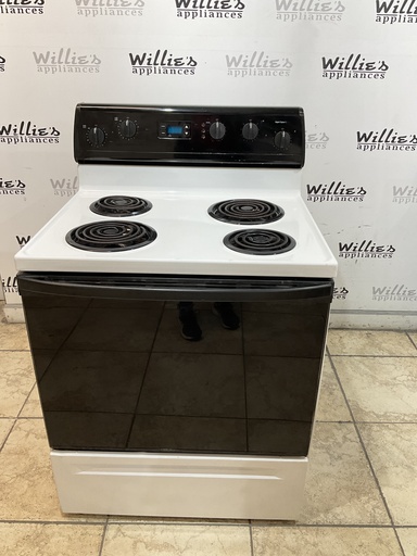 [97419] Whirlpool Used Electric Stove 220volts (40/50 AMP) 30inches {no cord} (White/ Black)