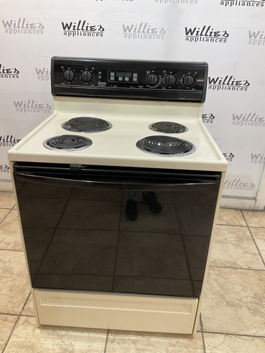[97529] Amana Used Electric Stove 220volts (40/50 AMP) 30inches {4 prong} (Bisque/Black) 