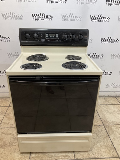 [97569] Amana Used Electric Stove 220volts (40/50 AMP) 30inches {4 prong} (Bisque/Balck)