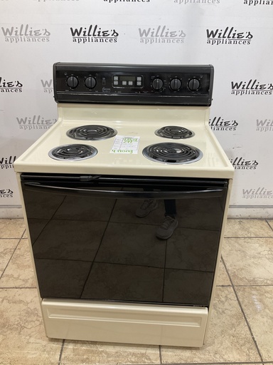 [97839] Amana Used Electric Stove 220volts (40/50 AMP) 30inches {4 prong} (Bisque/Black)