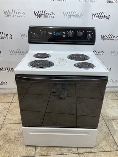 [97918] Whirlpool Used Electric Stove 220volts (40/50 AMP) 30inches {no cord} (White/Black) 