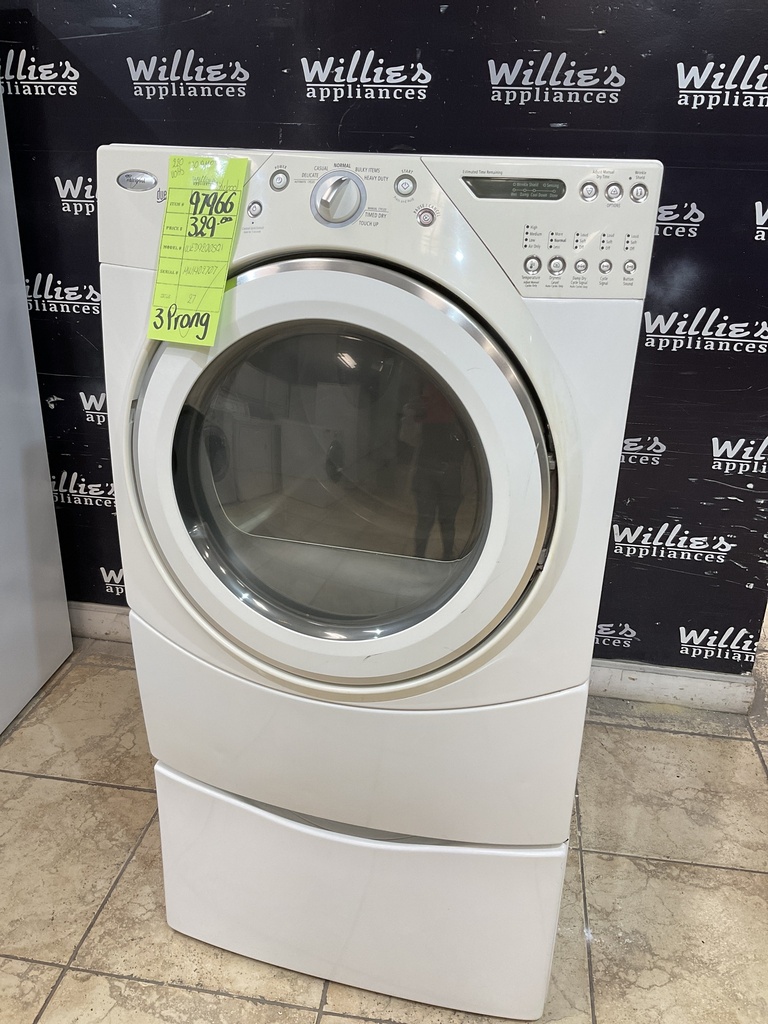 Whirlpool Used Electric Dryer 220volts (30 AMP) 27inches {3 prong} (White) 