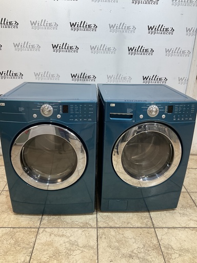 [98130] Lg Used Electric Set Washer/Dryer Front-load 27inches {3 prong} (Bahama Blue) 