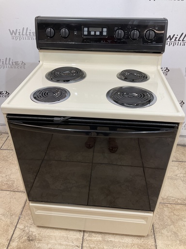 [98138] Amana Used Electric Stove 220volts (40/50 AMP) 30inches {4 prong} (Bisque/Balck) 