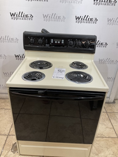 [98178] Amana Used Electric Stove 220volts (40/50 AMP) 30inches {4 prong} (Bisque/Black)