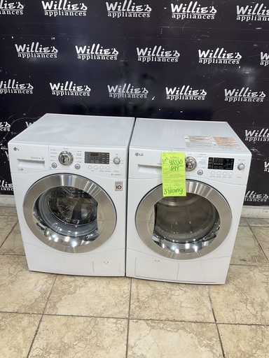 [98330] Lg Used Electric Set Washer/Dryer Front-load 220volts (30 AMP) 23 1/2” {3 prong} (White) 