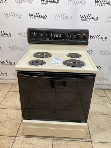 [98518] Amana Used Electric Stove 220volts (40/50 AMP) 30inches {4 prong} (Bisque/Black) 