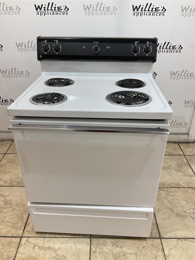 [98537] Ge Used Electric Stove 220volts (40/50 AMP) 30inches {3 prong} (White/Black) 