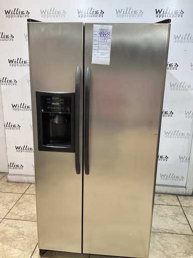 [98603] Ge Used Refrigerator Side By Side 33 2/2” x 66 1/2” (Stainless Steel) 