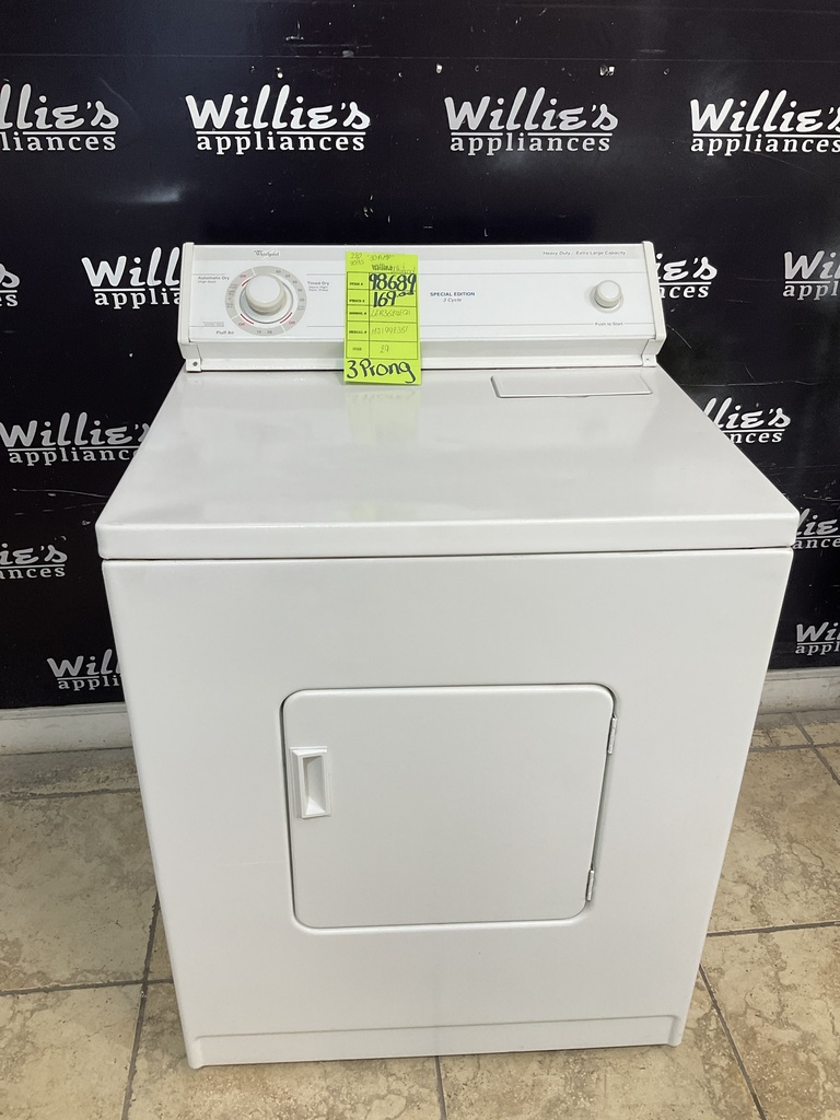 Whirlpool Used Electric Dryer 220volts (30 AMP) 29inches {3 prong} (White) 