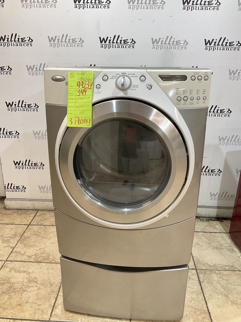 Whirlpool Used Electric Dryer 220volts (30 AMP) 27inches {3 prong} (Grey)