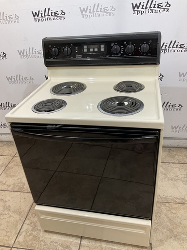 [99755] Amana Used Electric Stove 220volts (40/50 AMP) 30inches {4 prong} (Bisque/Black) 